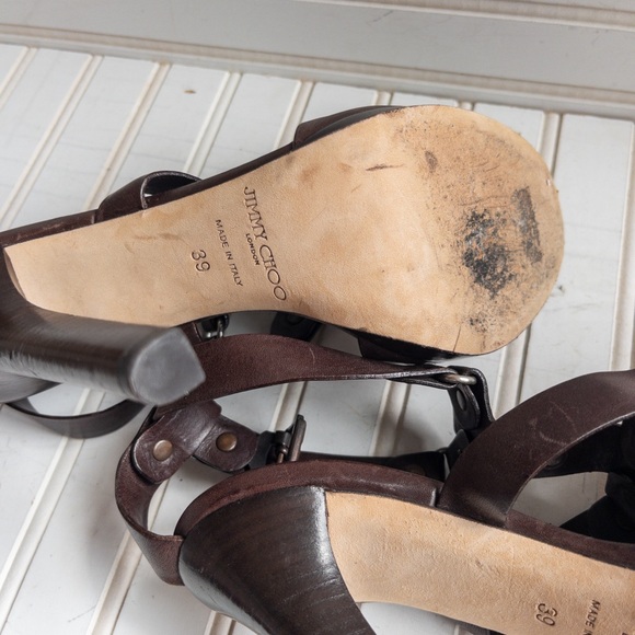 Brown Leather Jimmy Choo Strappy Sandals 39 - Picture 10 of 12
